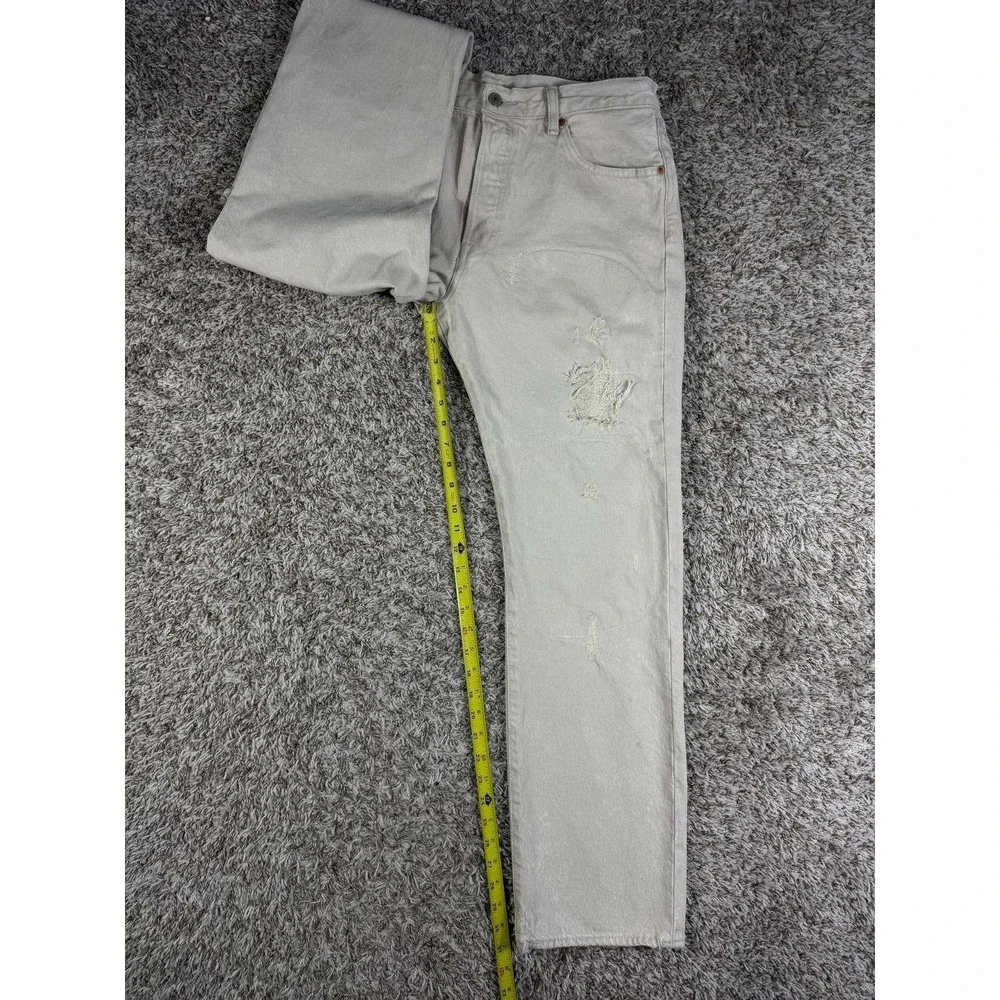 Levi's 501 Distressed Patchwork Denim Light Gray Jeans Men's Size 34x32